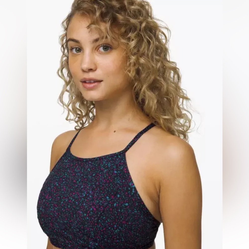 Lululemon See The Sea Terrazzo multi Black Swimsuit Bra Top size 2-APPEARS NEW